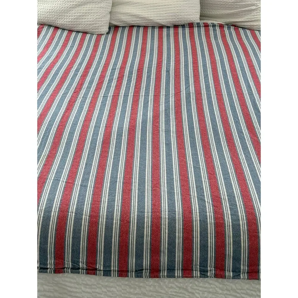 Nautica Home Cotton Beach Throw Blanket Red Blue Stripe Coastal 76x56 Picnic Mat